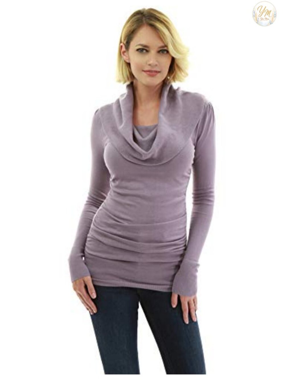 Women's Slim Fit Cowl Neck Long Sleeve Pullover Sweater Tunic